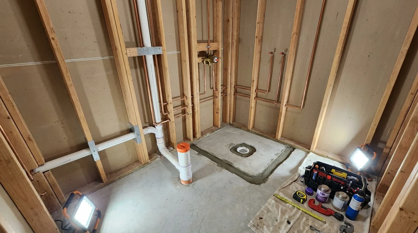 Bathroom rough-in plumbing during remodel by Johns Plumbing LLC in Rockwall