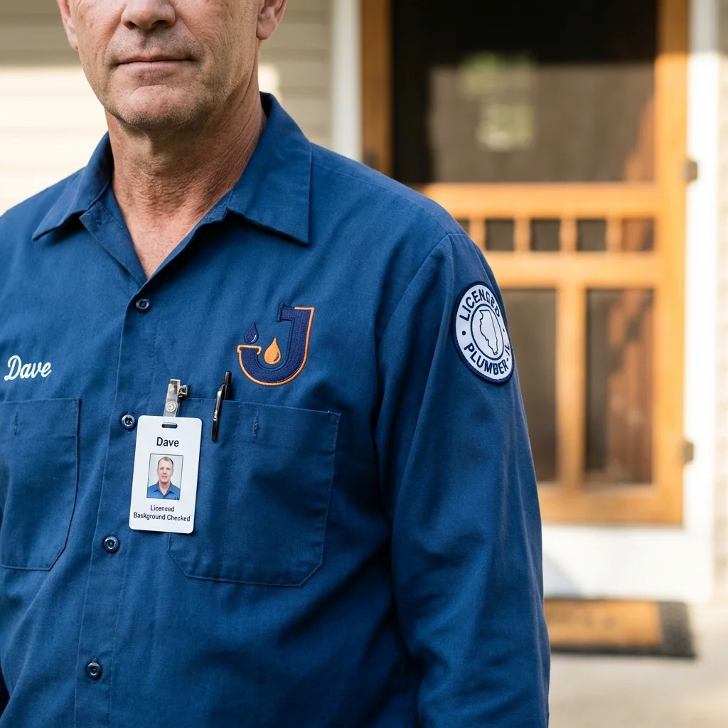 Licensed plumber showing ID badge in Rockwall, TX