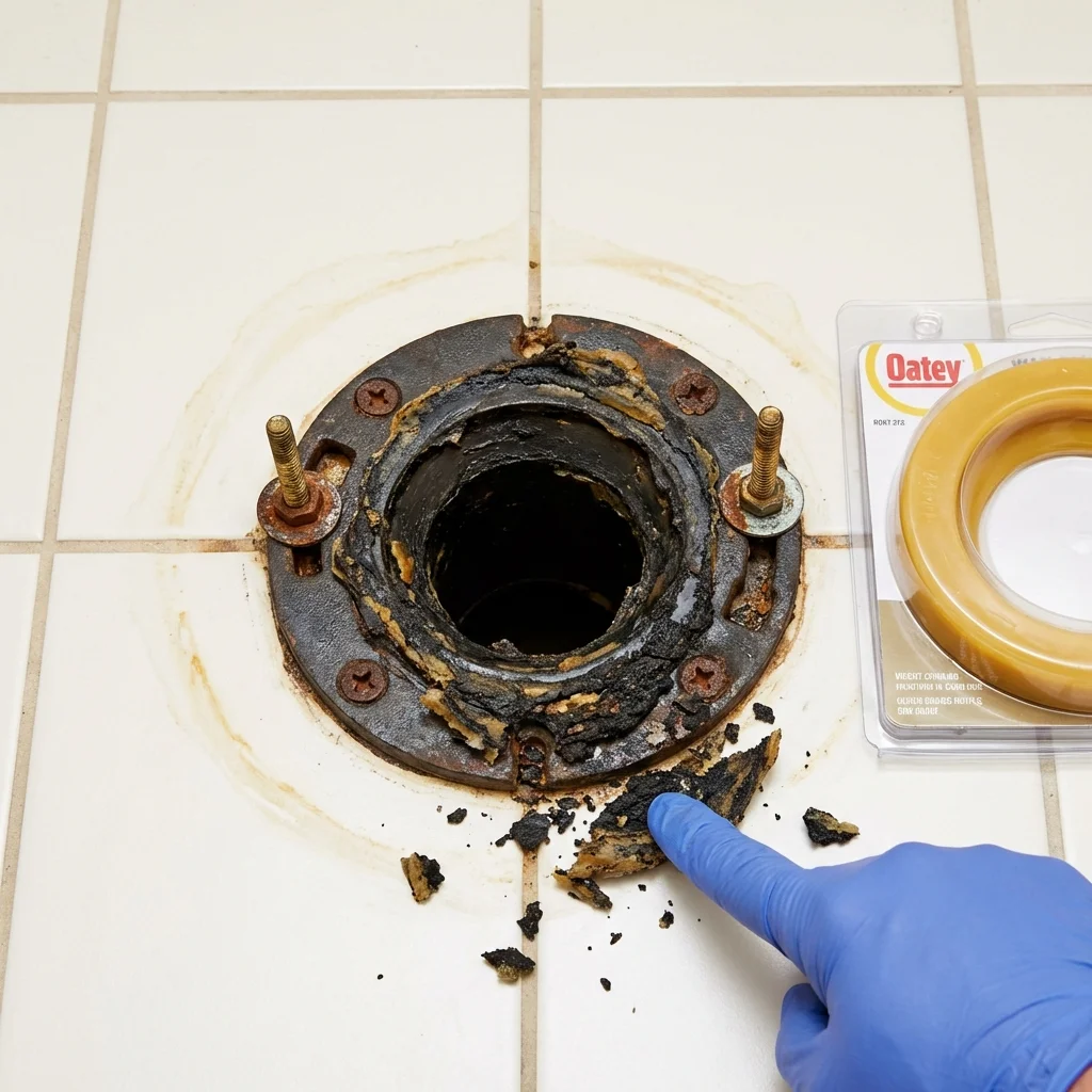 Failed wax ring showing water seepage at the base of a toilet in a Rockwall, TX home