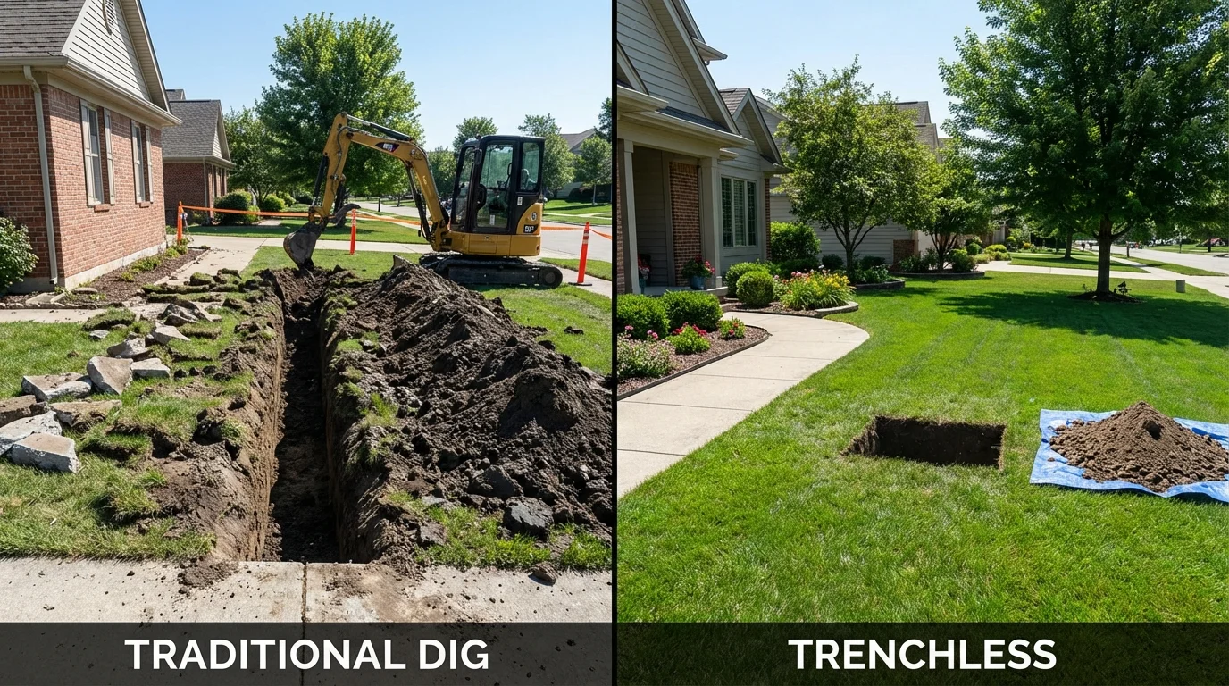 Trenchless sewer repair with minimal yard damage versus traditional excavation in Rockwall, TX